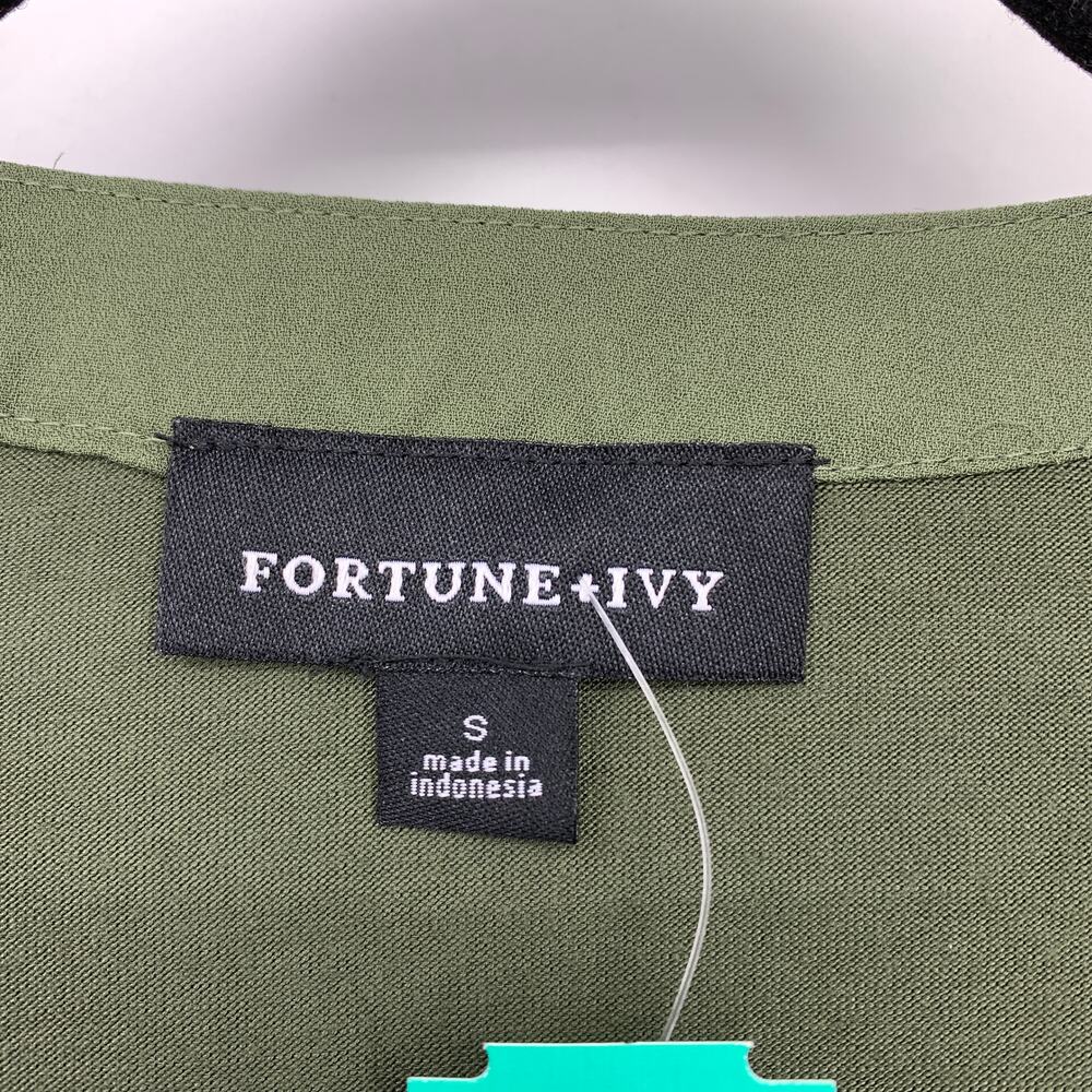 Fortune + Ivy Stitch Fix Olive Green Zip Front Blouse Womens Small Roll Tab NWT - Picture 5 of 7